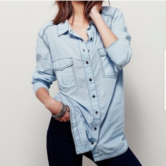 Free People Tops - Free People Chance Chambray Button Down Blouse
